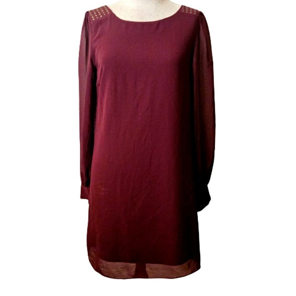 Burgendy Long Sheer Sleeve Mini Dress Size 8